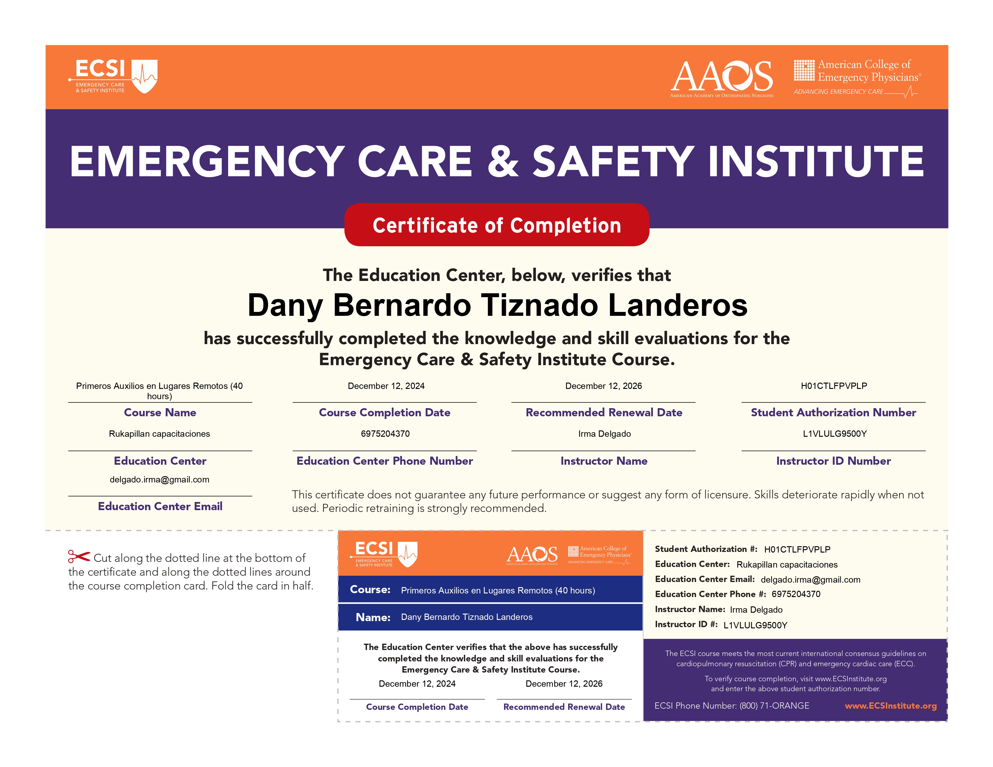 Certificación en Primeros Auxilios WAFA